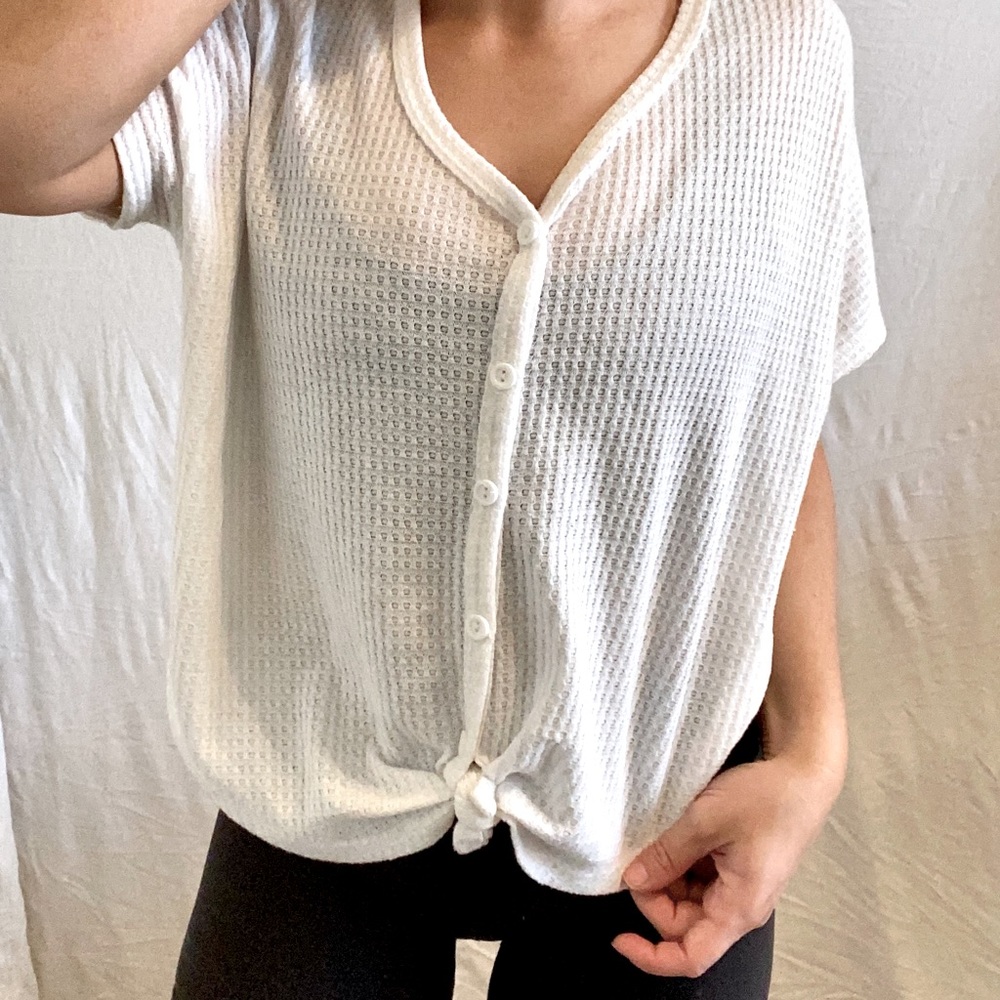 Thin white top that ties in front